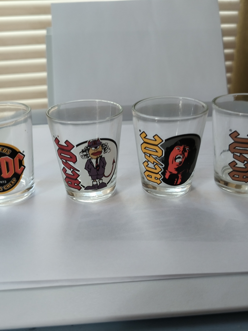 AC/DC Clear Shot Glass Set with Red, Yellow and Black Logos Set Of Four